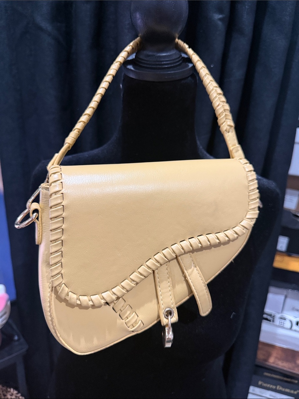 Leather Saddle Shoulder Bag in Mustard Yellow